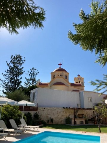 View of church, overlooking Villa Lucas, Crete